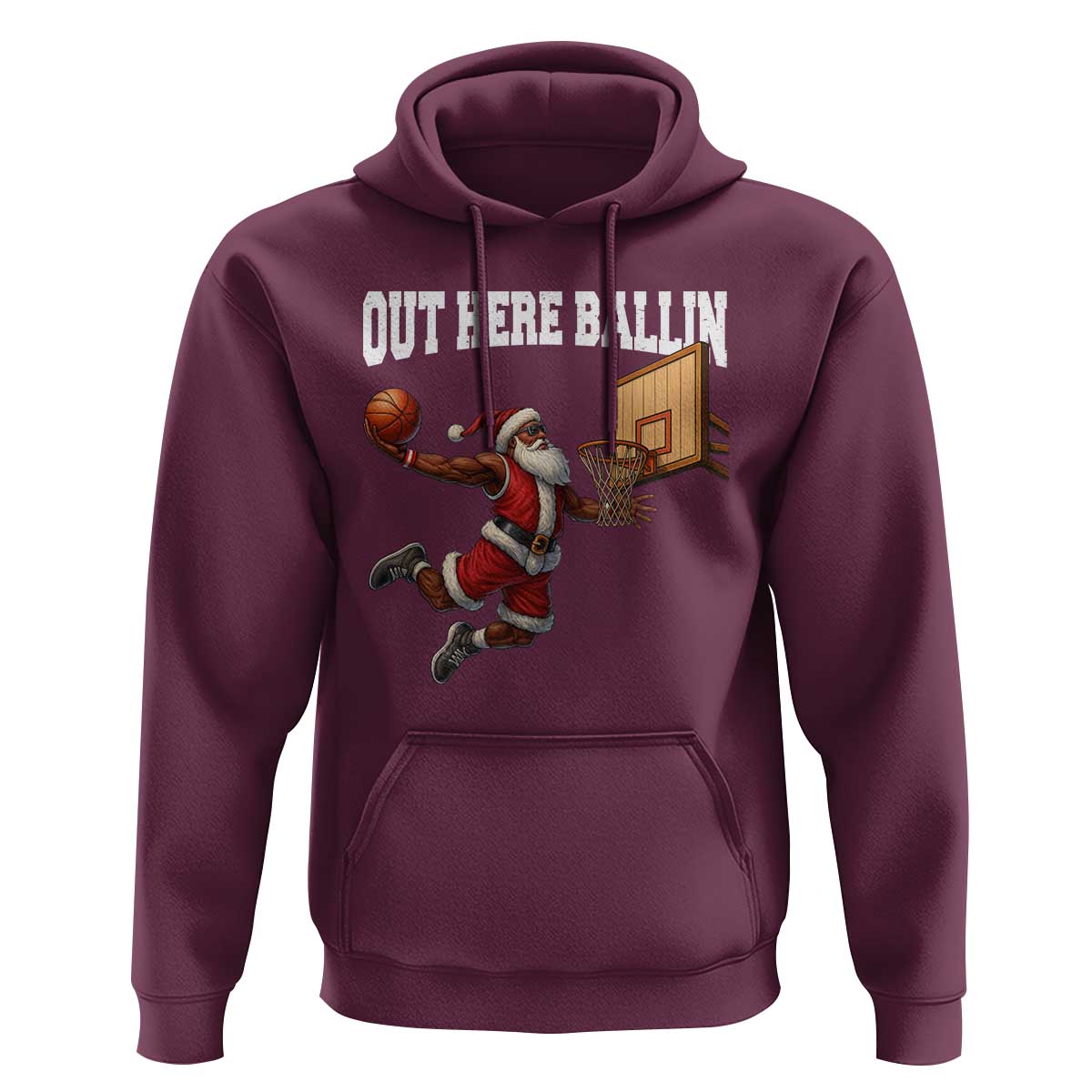 Funny Black Santa Christmas Basketball Hoodie Out Here Ballin Xmas Santa Sport - Wonder Print Shop