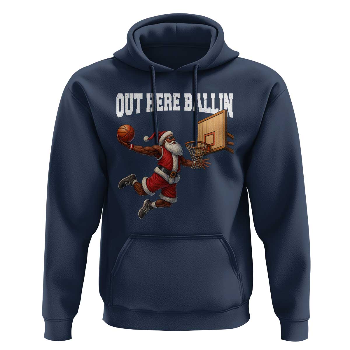 Funny Black Santa Christmas Basketball Hoodie Out Here Ballin Xmas Santa Sport - Wonder Print Shop