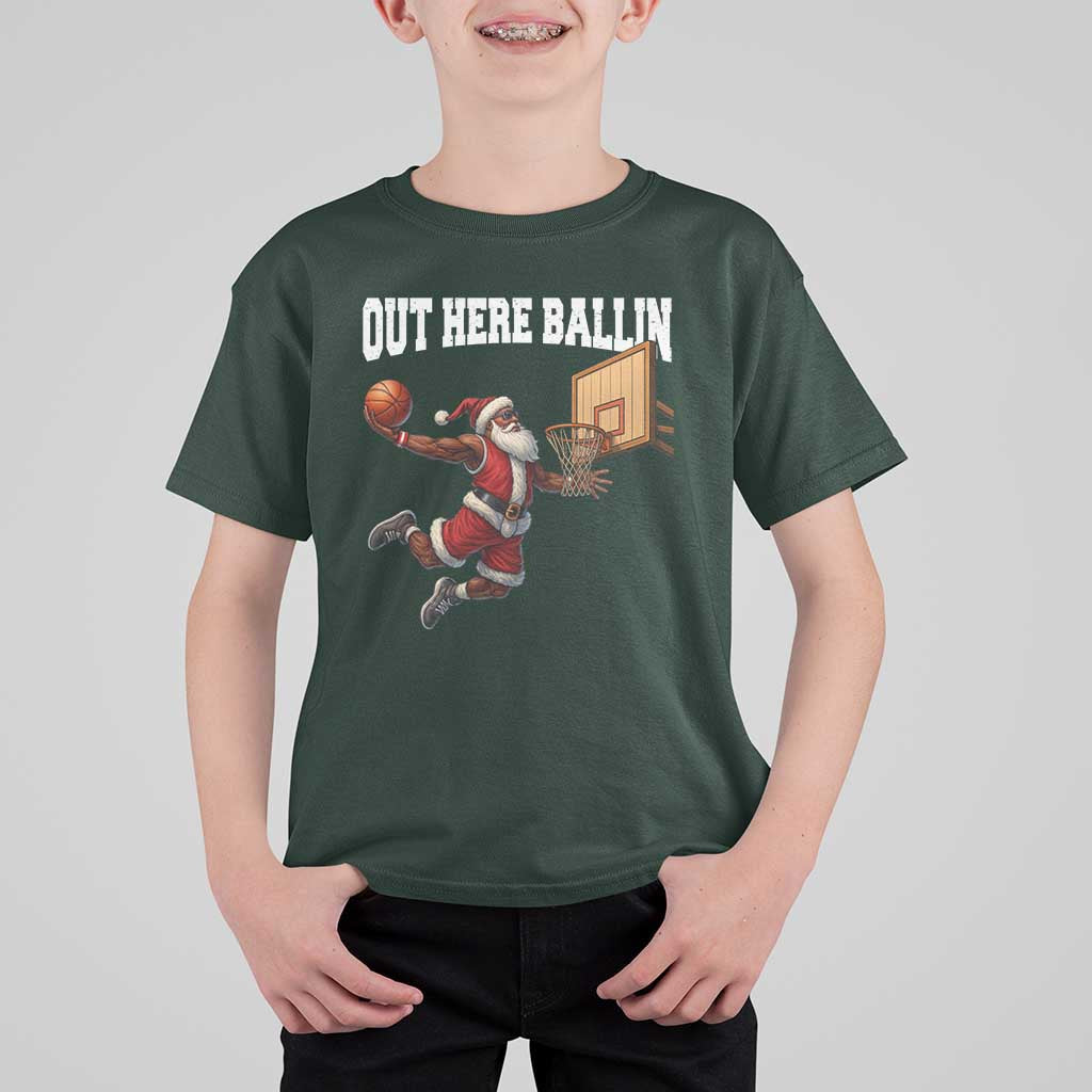 Funny Black Santa Christmas Basketball T Shirt For Kid Out Here Ballin Xmas Santa Sport - Wonder Print Shop