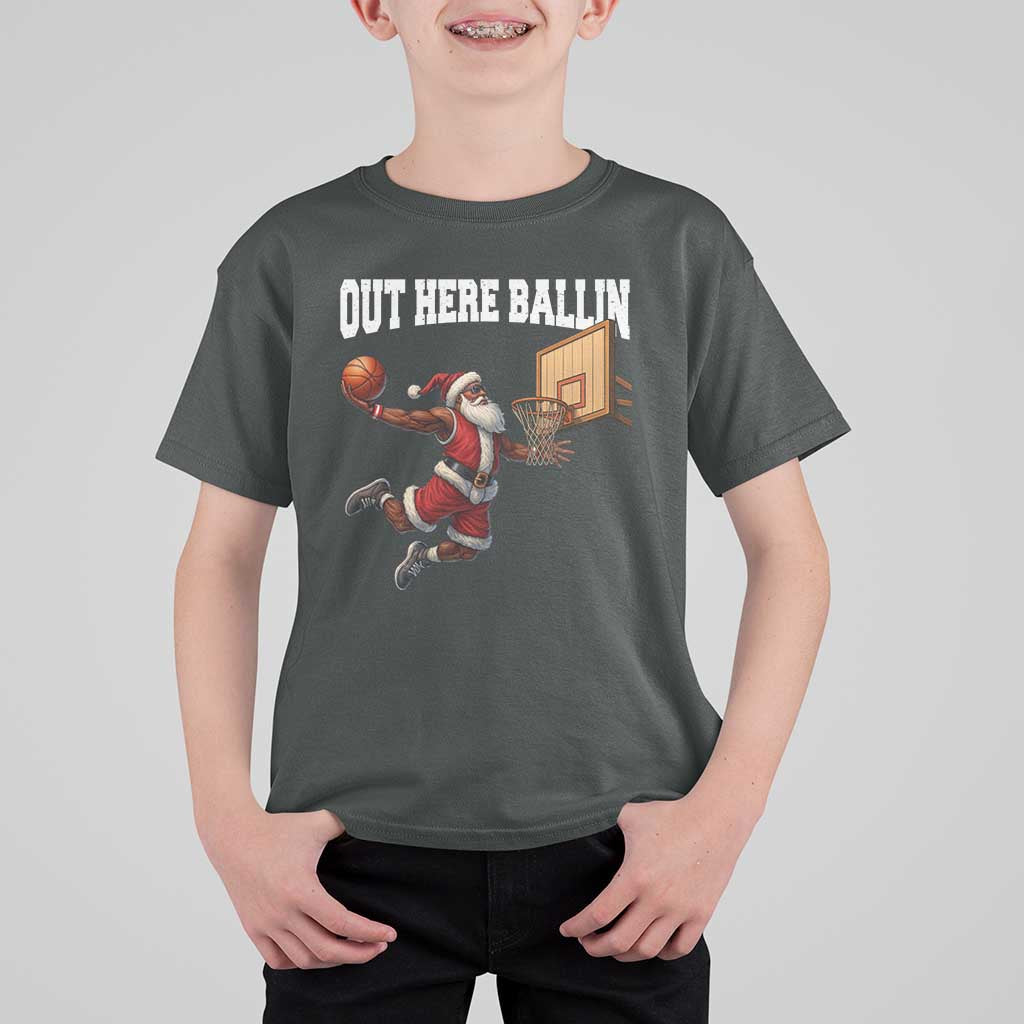 Funny Black Santa Christmas Basketball T Shirt For Kid Out Here Ballin Xmas Santa Sport - Wonder Print Shop