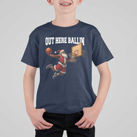 Funny Black Santa Christmas Basketball T Shirt For Kid Out Here Ballin Xmas Santa Sport - Wonder Print Shop