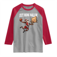 Funny Black Santa Christmas Basketball Raglan Shirt Out Here Ballin Xmas Santa Sport - Wonder Print Shop