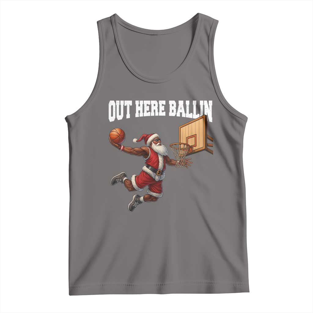 Funny Black Santa Christmas Basketball Tank Top Out Here Ballin Xmas Santa Sport - Wonder Print Shop