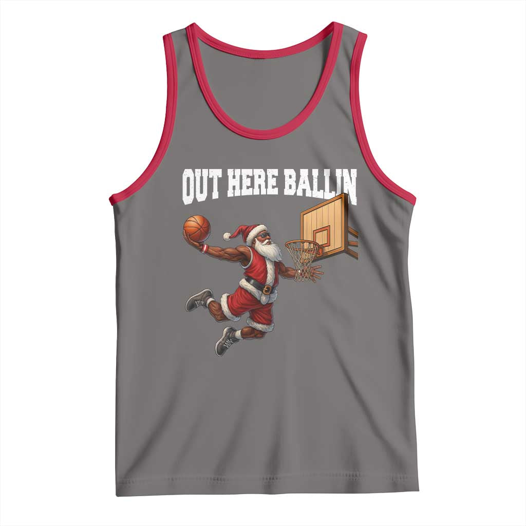 Funny Black Santa Christmas Basketball Tank Top Out Here Ballin Xmas Santa Sport - Wonder Print Shop