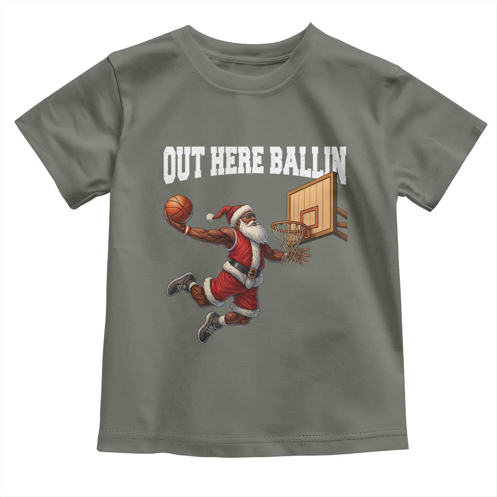 Funny Black Santa Christmas Basketball Toddler T Shirt Out Here Ballin Xmas Santa Sport - Wonder Print Shop