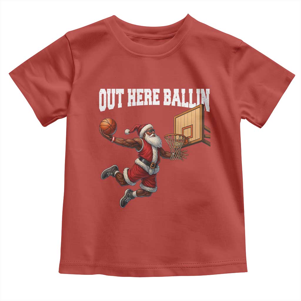 Funny Black Santa Christmas Basketball Toddler T Shirt Out Here Ballin Xmas Santa Sport - Wonder Print Shop
