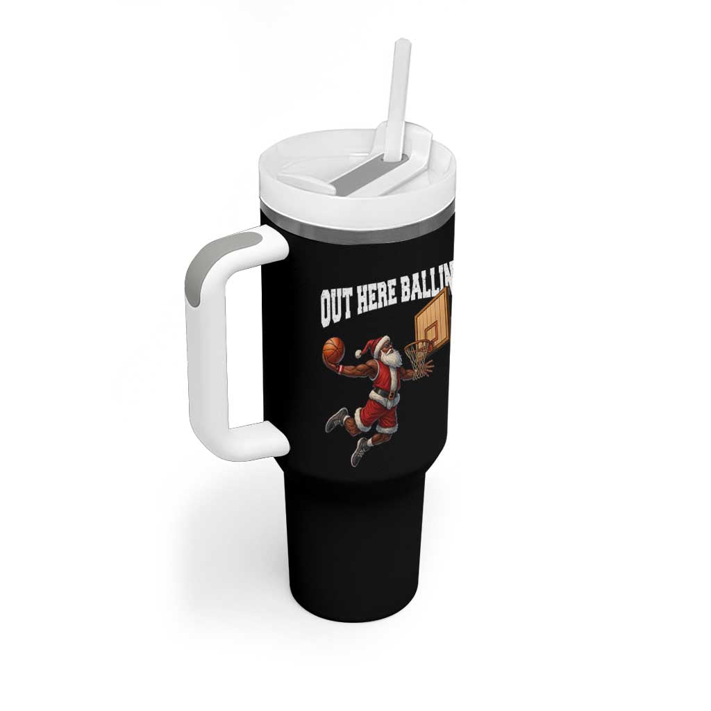 Funny Black Santa Christmas Basketball Tumbler With Handle Out Here Ballin Xmas Santa Sport - Wonder Print Shop