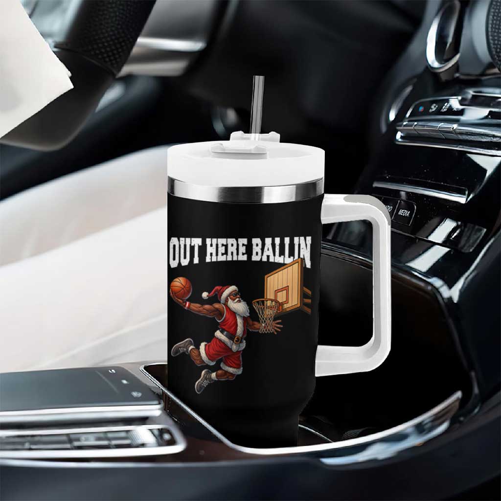 Funny Black Santa Christmas Basketball Tumbler With Handle Out Here Ballin Xmas Santa Sport - Wonder Print Shop