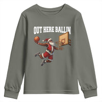 Funny Black Santa Christmas Basketball Youth Sweatshirt Out Here Ballin Xmas Santa Sport - Wonder Print Shop
