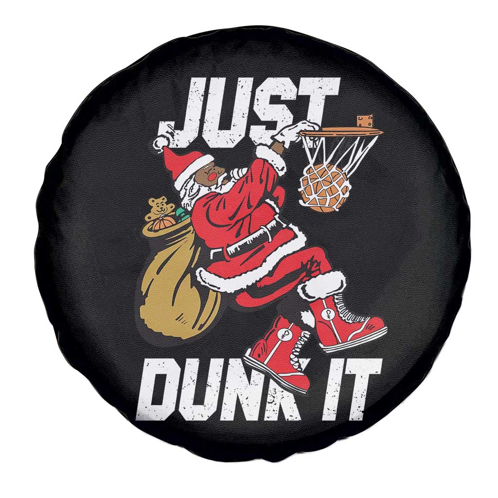 Funny Black Santa Christmas Basketball Spare Tire Cover Just Dunk It Xmas Sport - Wonder Print Shop