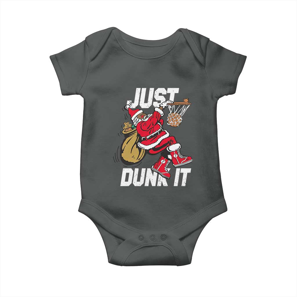 Funny Black Santa Christmas Basketball Baby Onesie Just Dunk It Xmas Sport - Wonder Print Shop
