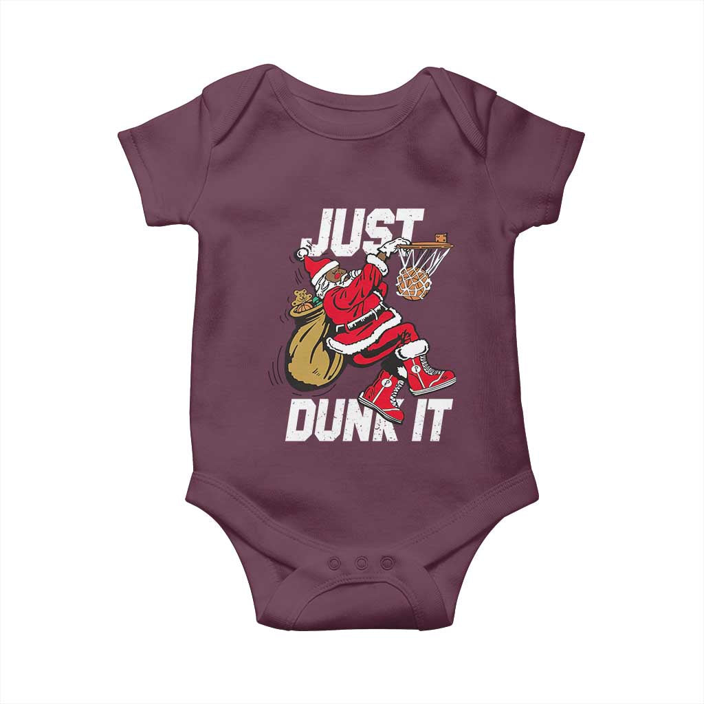 Funny Black Santa Christmas Basketball Baby Onesie Just Dunk It Xmas Sport - Wonder Print Shop