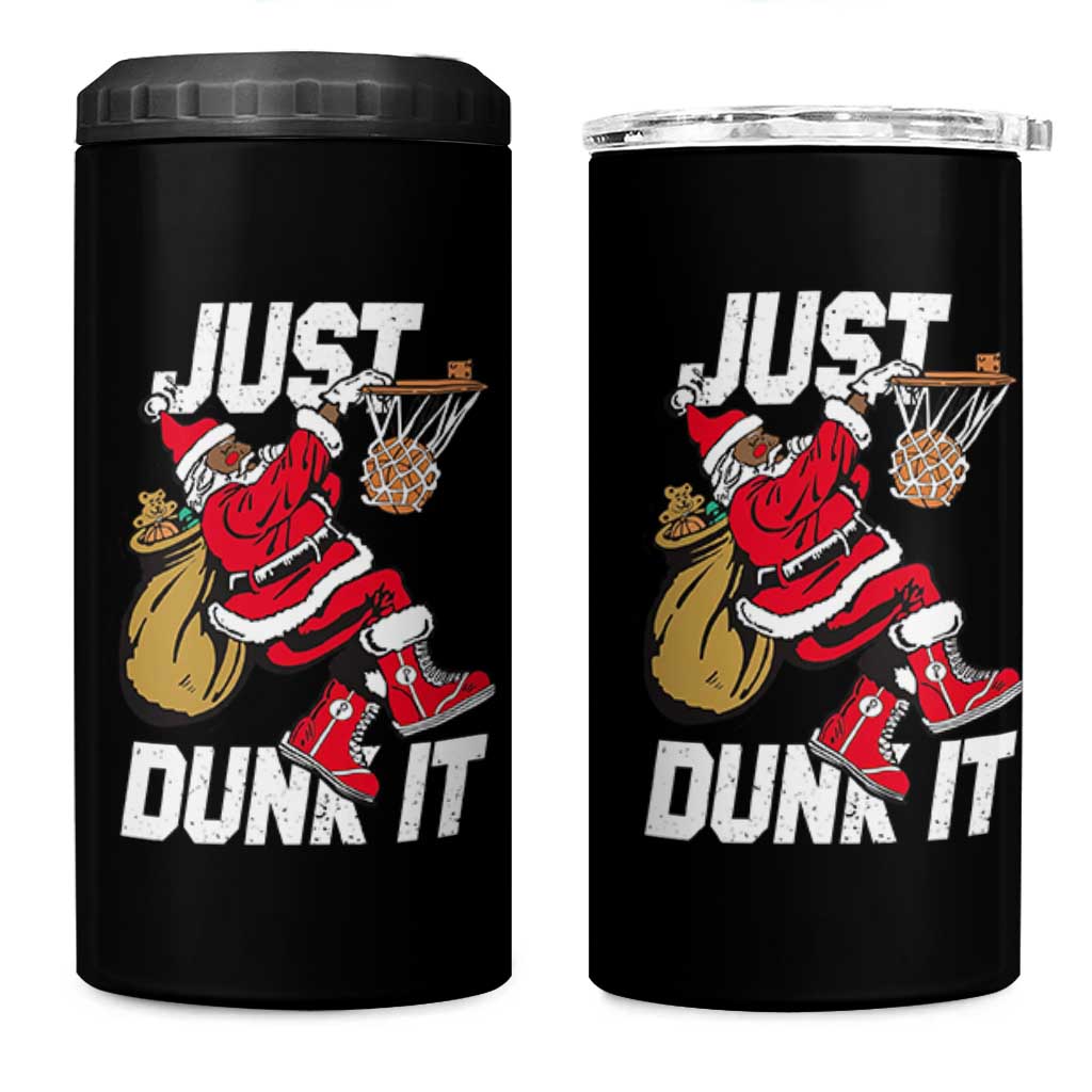 Funny Black Santa Christmas Basketball 4 in 1 Can Cooler Tumbler Just Dunk It Xmas Sport - Wonder Print Shop