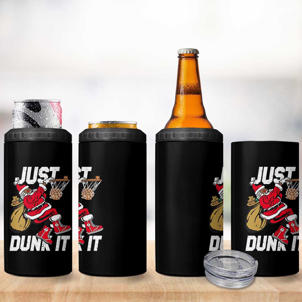 Funny Black Santa Christmas Basketball 4 in 1 Can Cooler Tumbler Just Dunk It Xmas Sport - Wonder Print Shop