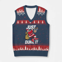 Funny Black Santa Christmas Basketball V-Neck Knit Sweater Vest Just Dunk It Xmas Sport - Wonder Print Shop