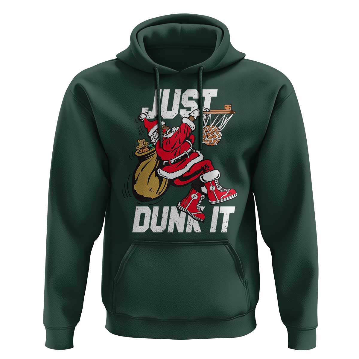 Funny Black Santa Christmas Basketball Hoodie Just Dunk It Xmas Sport - Wonder Print Shop