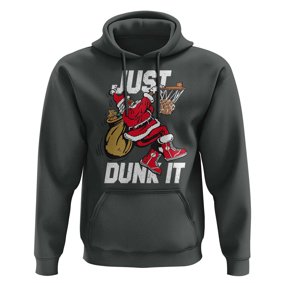 Funny Black Santa Christmas Basketball Hoodie Just Dunk It Xmas Sport - Wonder Print Shop