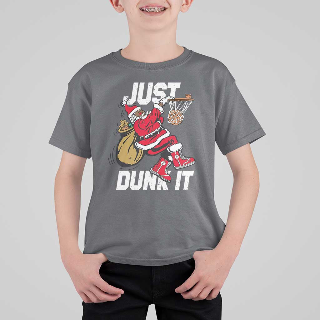 Funny Black Santa Christmas Basketball T Shirt For Kid Just Dunk It Xmas Sport - Wonder Print Shop