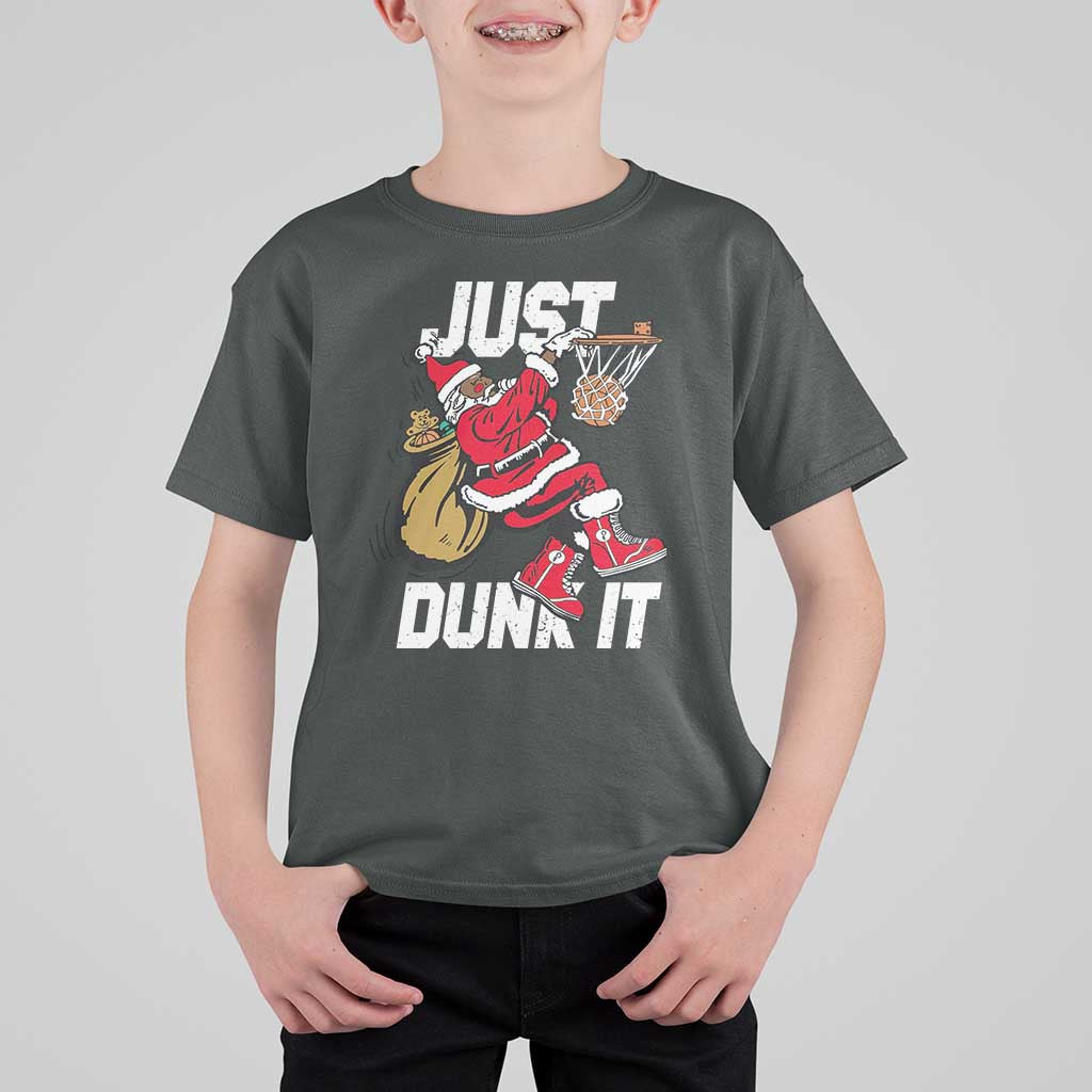 Funny Black Santa Christmas Basketball T Shirt For Kid Just Dunk It Xmas Sport - Wonder Print Shop