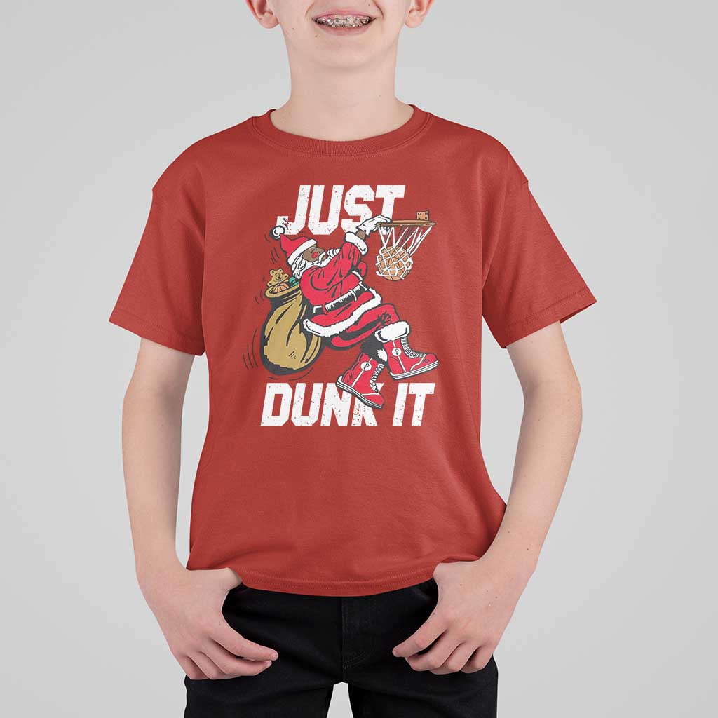 Funny Black Santa Christmas Basketball T Shirt For Kid Just Dunk It Xmas Sport - Wonder Print Shop