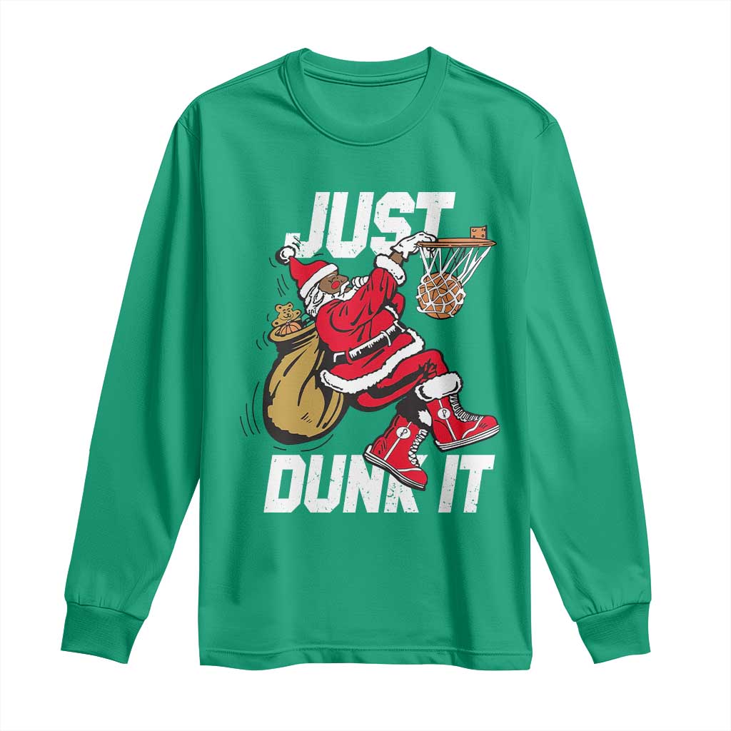 Funny Black Santa Christmas Basketball Long Sleeve Shirt Just Dunk It Xmas Sport - Wonder Print Shop