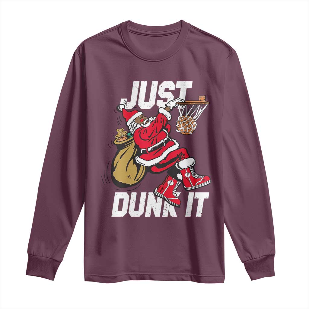 Funny Black Santa Christmas Basketball Long Sleeve Shirt Just Dunk It Xmas Sport - Wonder Print Shop