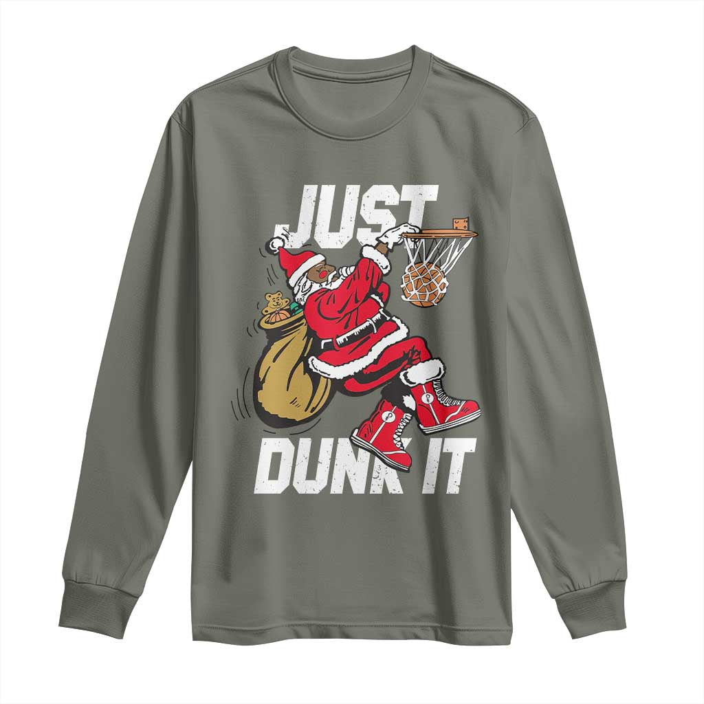 Funny Black Santa Christmas Basketball Long Sleeve Shirt Just Dunk It Xmas Sport - Wonder Print Shop