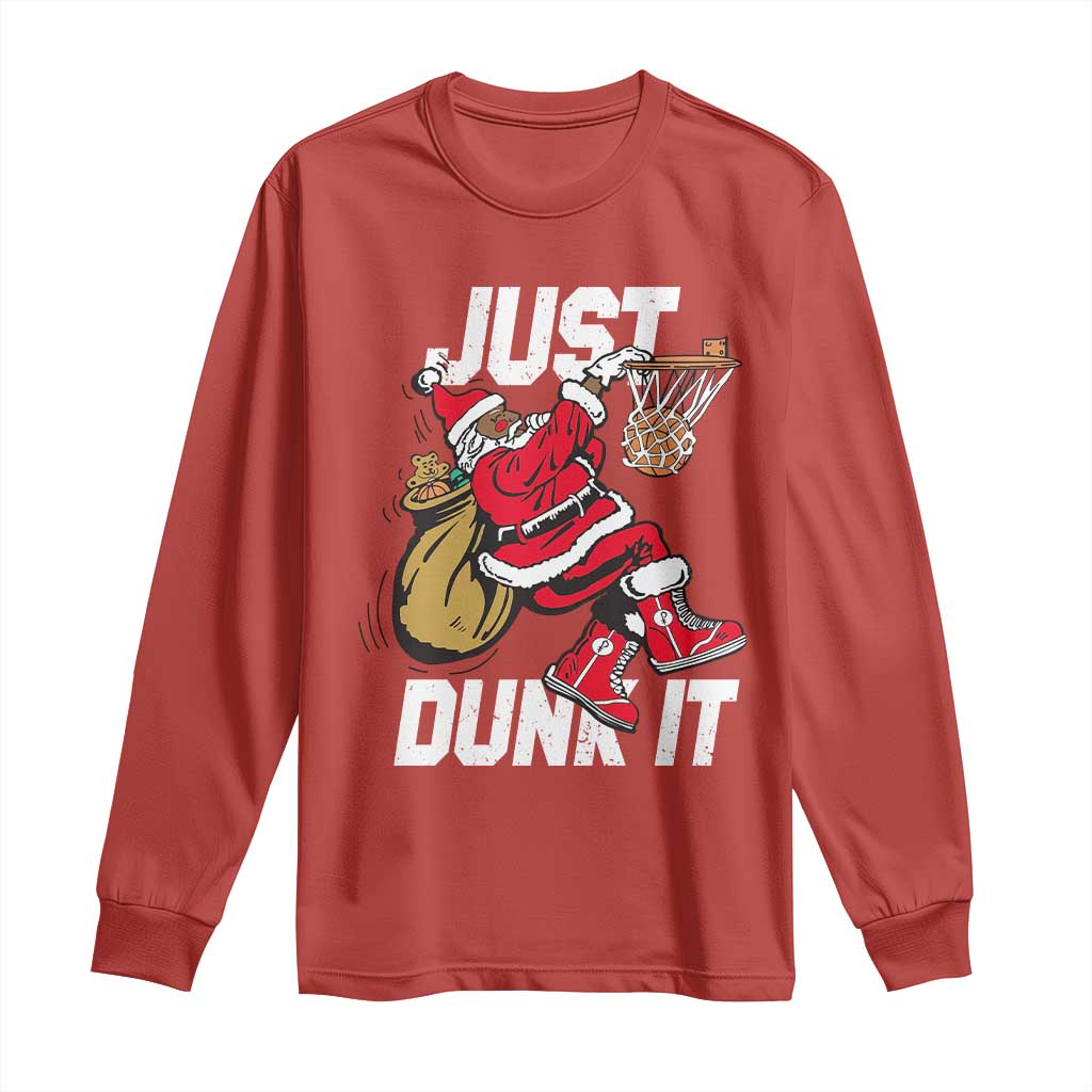 Funny Black Santa Christmas Basketball Long Sleeve Shirt Just Dunk It Xmas Sport - Wonder Print Shop