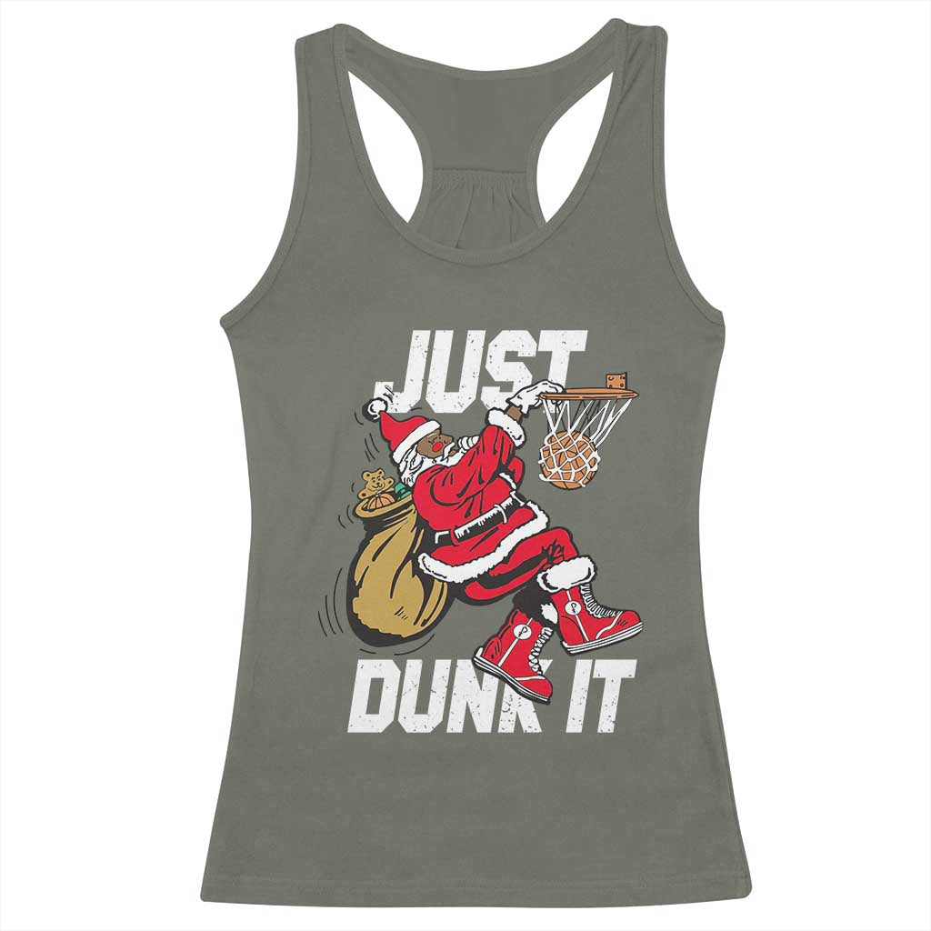 Funny Black Santa Christmas Basketball Racerback Tank Top Just Dunk It Xmas Sport - Wonder Print Shop