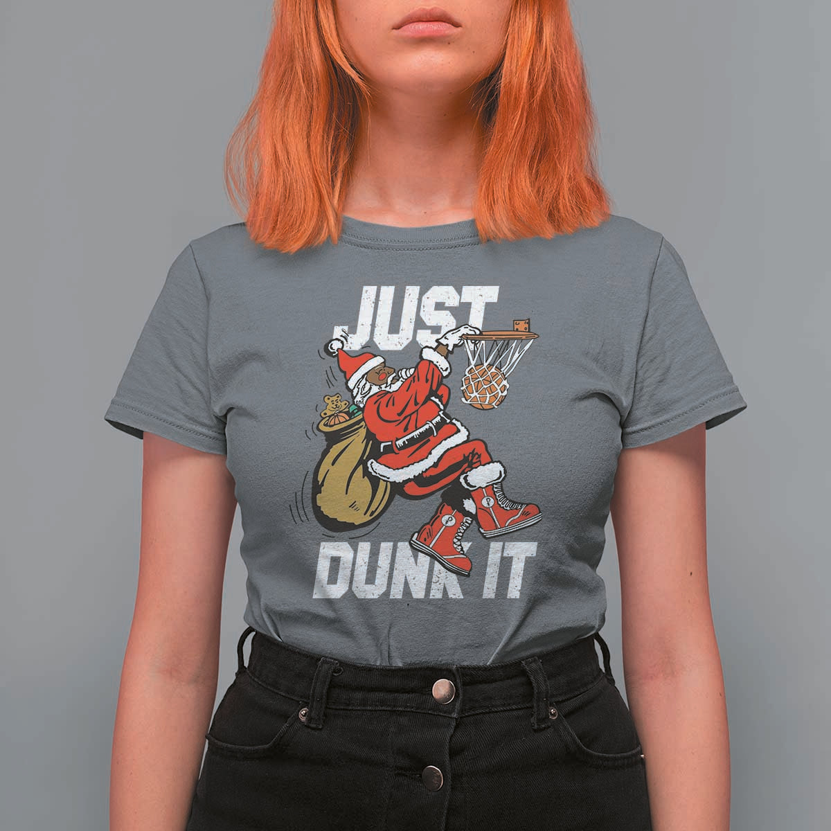 Funny Black Santa Christmas Basketball T Shirt For Women Just Dunk It Xmas Sport - Wonder Print Shop