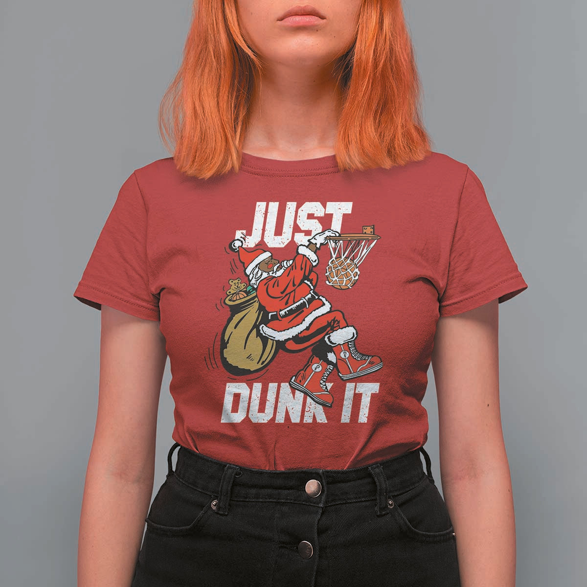 Funny Black Santa Christmas Basketball T Shirt For Women Just Dunk It Xmas Sport - Wonder Print Shop