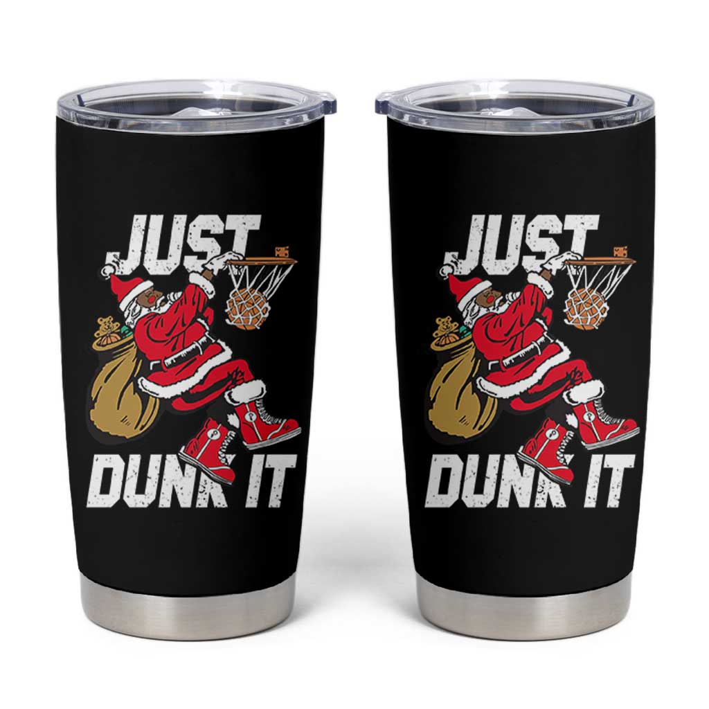 Funny Black Santa Christmas Basketball Tumbler Cup Just Dunk It Xmas Sport - Wonder Print Shop