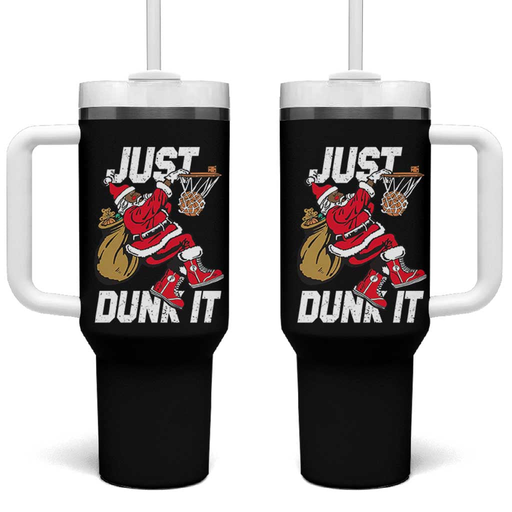 Funny Black Santa Christmas Basketball Tumbler With Handle Just Dunk It Xmas Sport - Wonder Print Shop