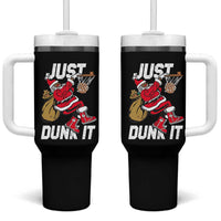 Funny Black Santa Christmas Basketball Tumbler With Handle Just Dunk It Xmas Sport - Wonder Print Shop
