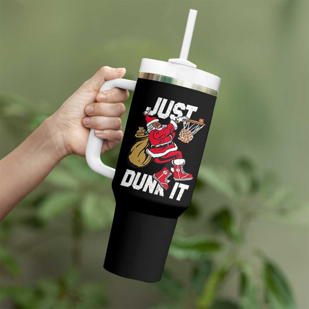 Funny Black Santa Christmas Basketball Tumbler With Handle Just Dunk It Xmas Sport - Wonder Print Shop