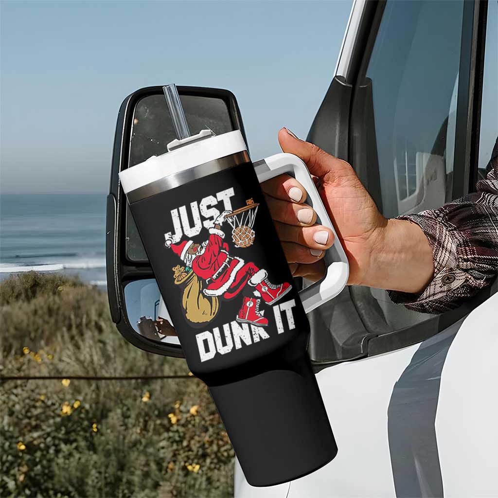 Funny Black Santa Christmas Basketball Tumbler With Handle Just Dunk It Xmas Sport - Wonder Print Shop