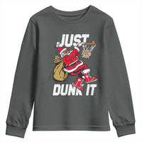 Funny Black Santa Christmas Basketball Youth Sweatshirt Just Dunk It Xmas Sport - Wonder Print Shop