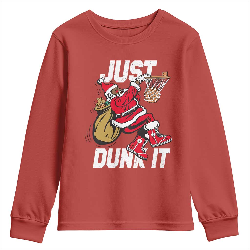 Funny Black Santa Christmas Basketball Youth Sweatshirt Just Dunk It Xmas Sport - Wonder Print Shop