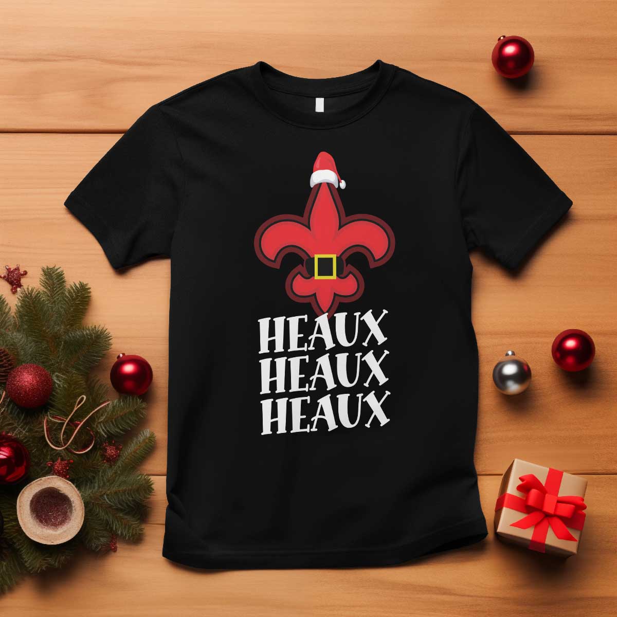 Funny Cajun Louisiana Christmas T Shirt Heaux Heaux Heaux New Orleans Santa Hat - Wonder Print Shop