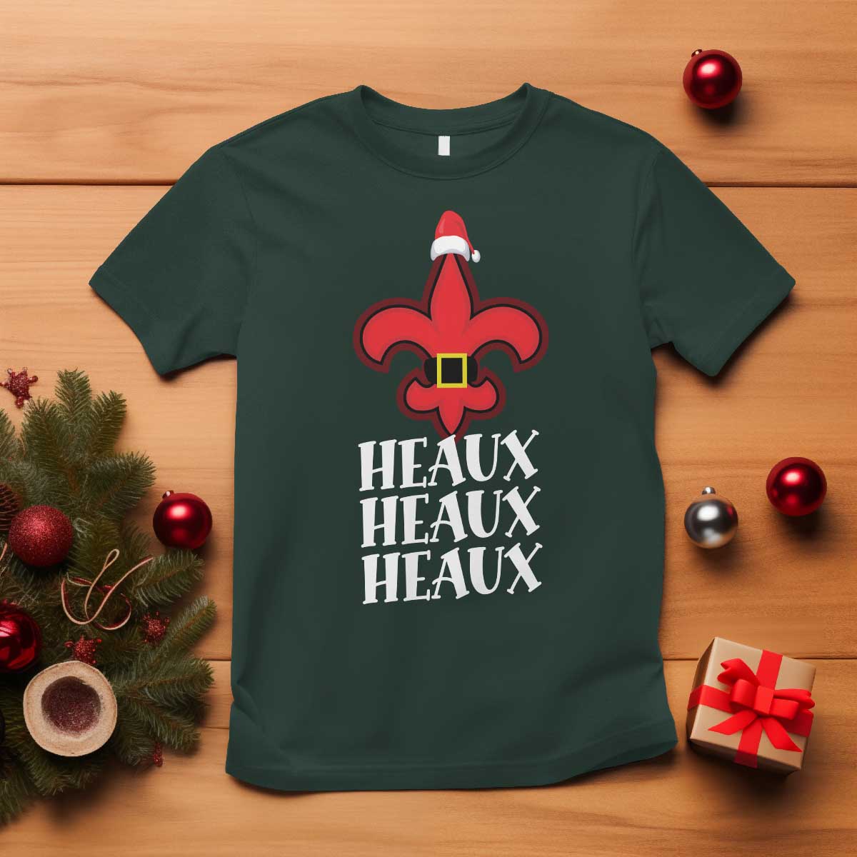 Funny Cajun Louisiana Christmas T Shirt Heaux Heaux Heaux New Orleans Santa Hat - Wonder Print Shop