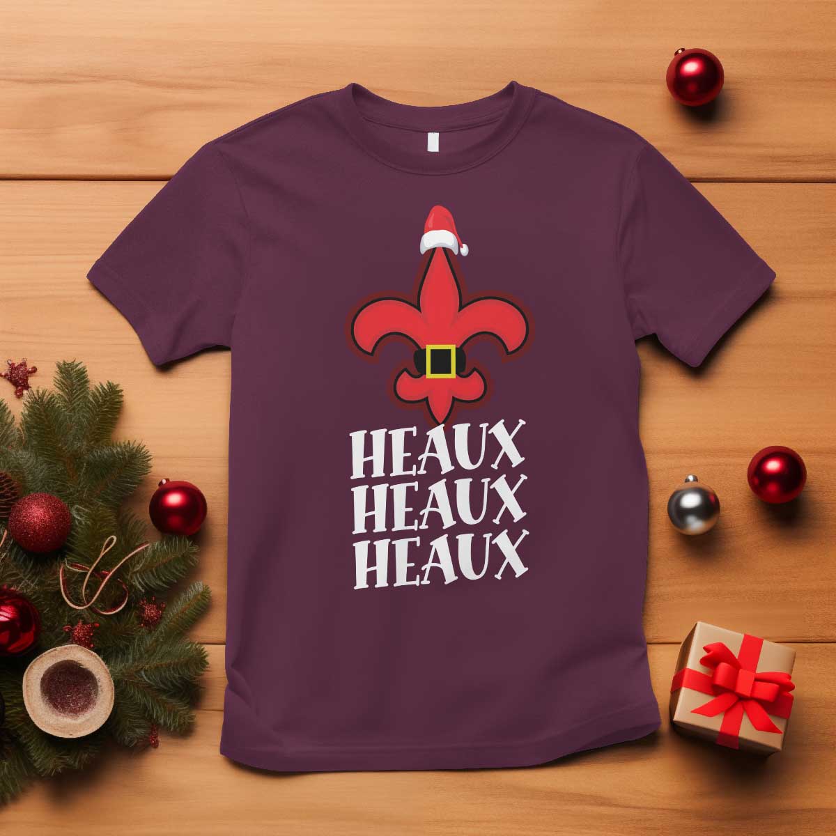 Funny Cajun Louisiana Christmas T Shirt Heaux Heaux Heaux New Orleans Santa Hat - Wonder Print Shop