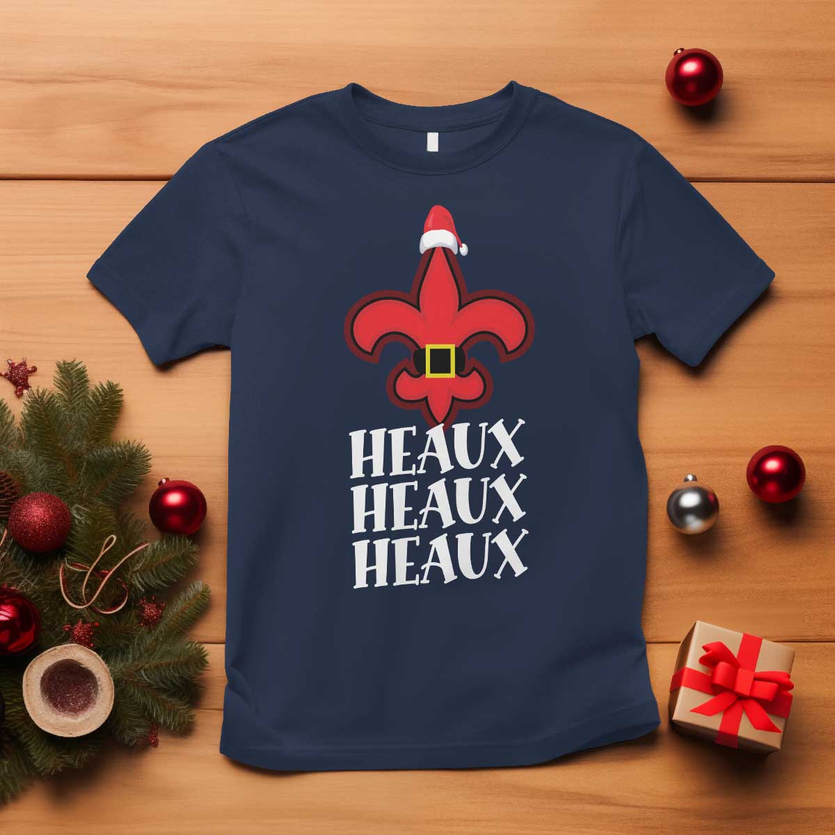 Funny Cajun Louisiana Christmas T Shirt Heaux Heaux Heaux New Orleans Santa Hat - Wonder Print Shop