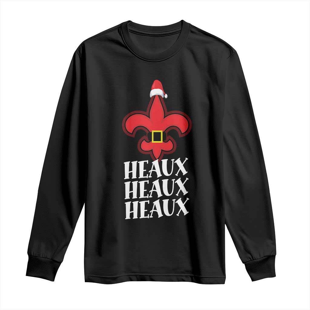Funny Cajun Louisiana Christmas Long Sleeve Shirt Heaux Heaux Heaux New Orleans Santa Hat