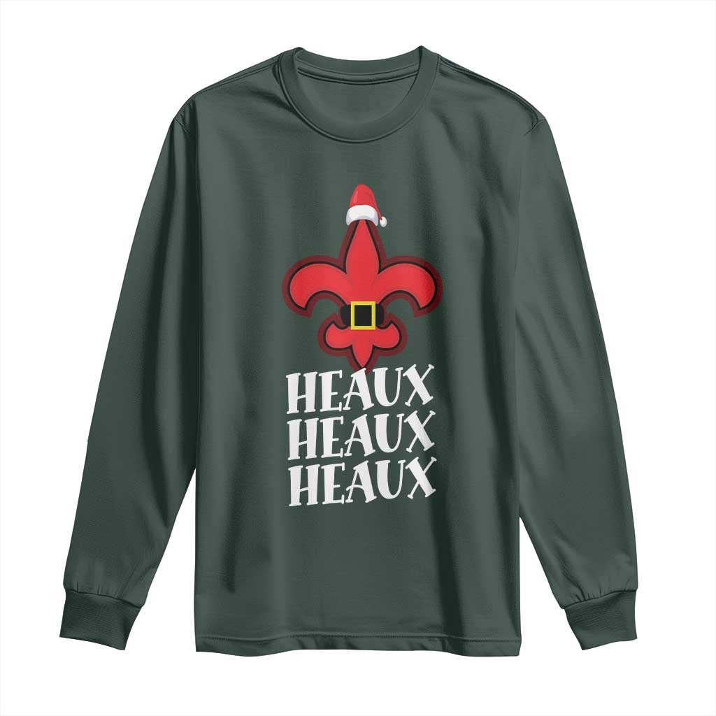Funny Cajun Louisiana Christmas Long Sleeve Shirt Heaux Heaux Heaux New Orleans Santa Hat