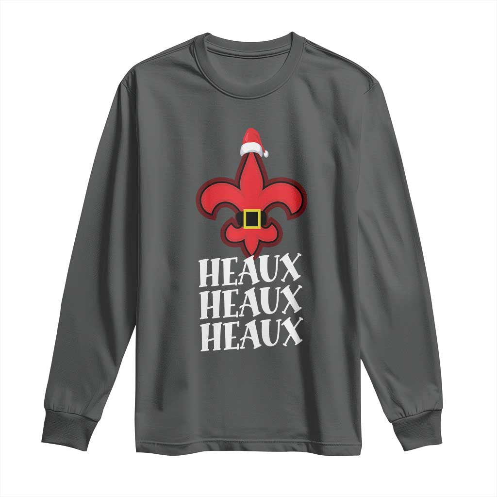 Funny Cajun Louisiana Christmas Long Sleeve Shirt Heaux Heaux Heaux New Orleans Santa Hat