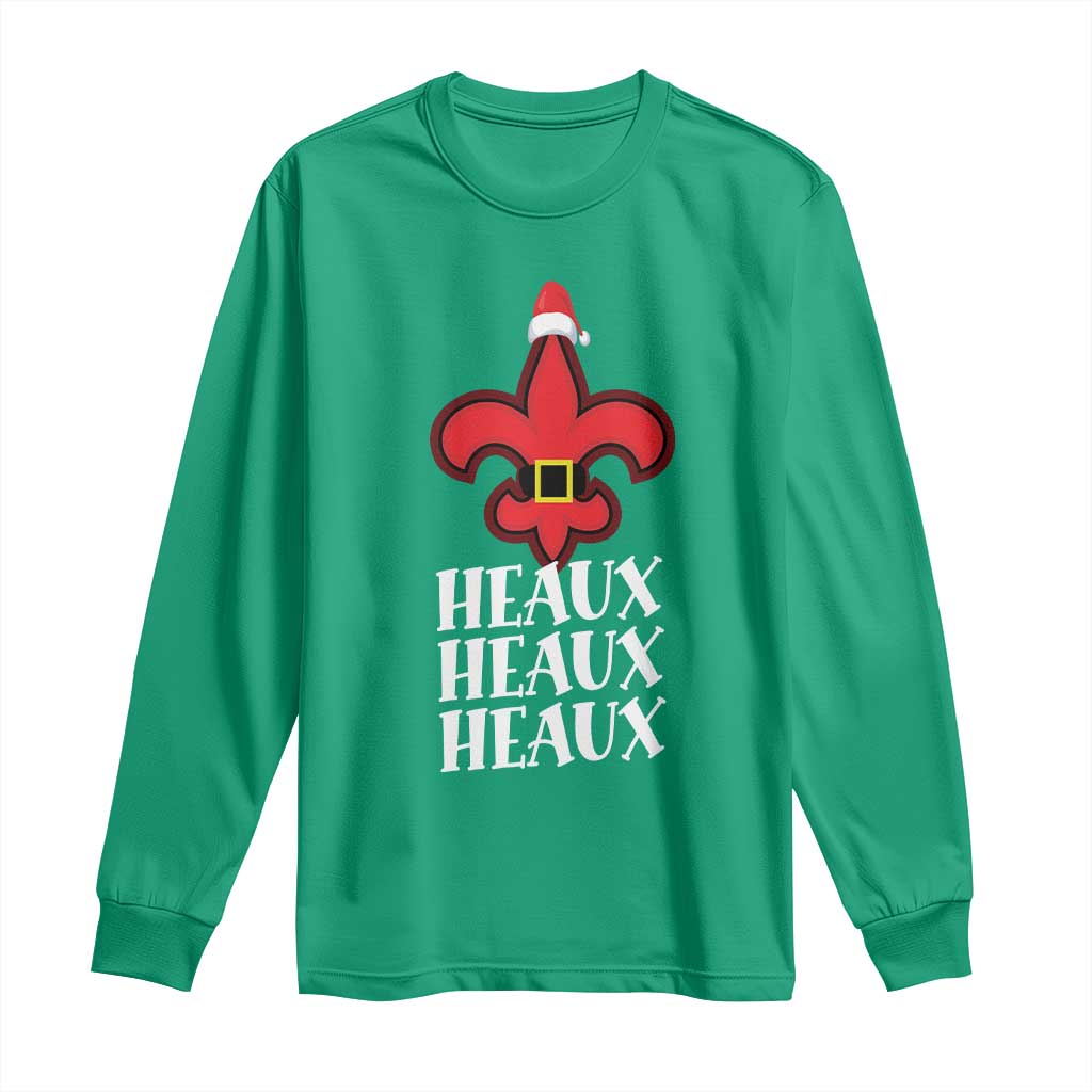 Funny Cajun Louisiana Christmas Long Sleeve Shirt Heaux Heaux Heaux New Orleans Santa Hat