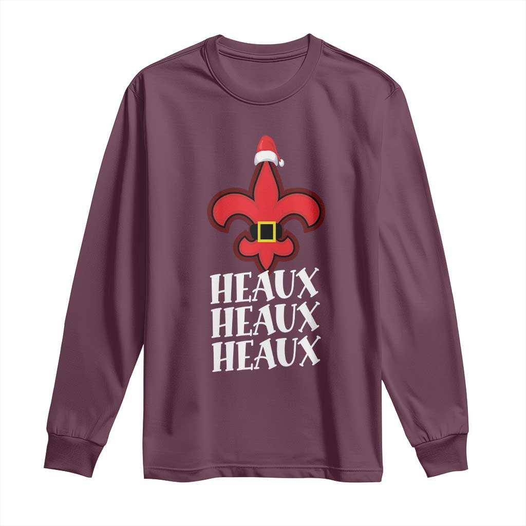 Funny Cajun Louisiana Christmas Long Sleeve Shirt Heaux Heaux Heaux New Orleans Santa Hat