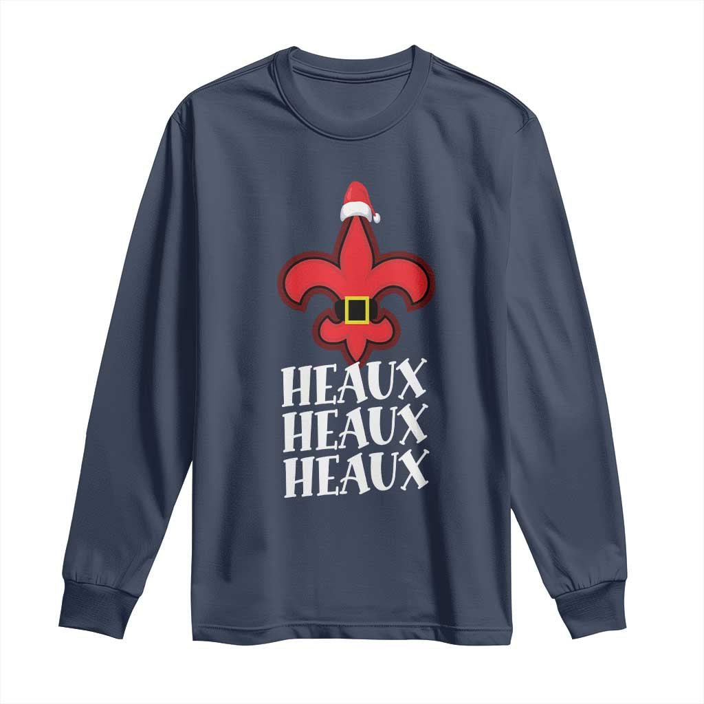 Funny Cajun Louisiana Christmas Long Sleeve Shirt Heaux Heaux Heaux New Orleans Santa Hat