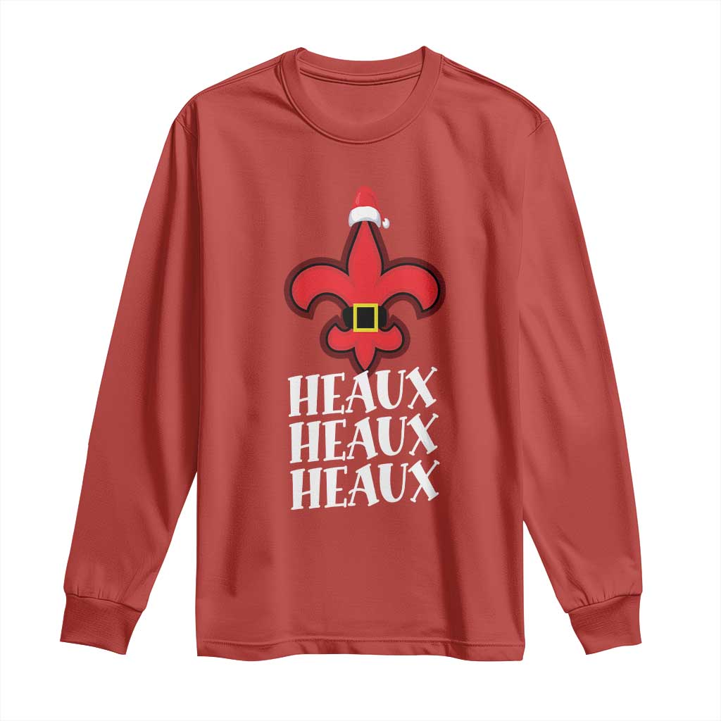 Funny Cajun Louisiana Christmas Long Sleeve Shirt Heaux Heaux Heaux New Orleans Santa Hat