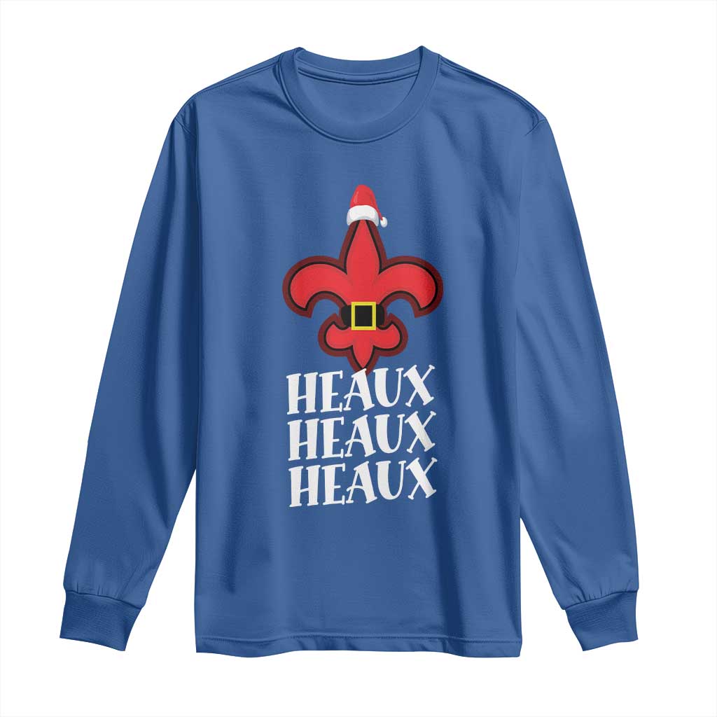 Funny Cajun Louisiana Christmas Long Sleeve Shirt Heaux Heaux Heaux New Orleans Santa Hat